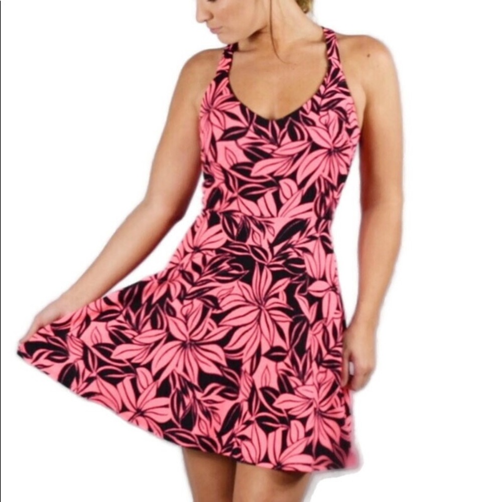 Soprano Floral Skater Dress Neon Pink NWT